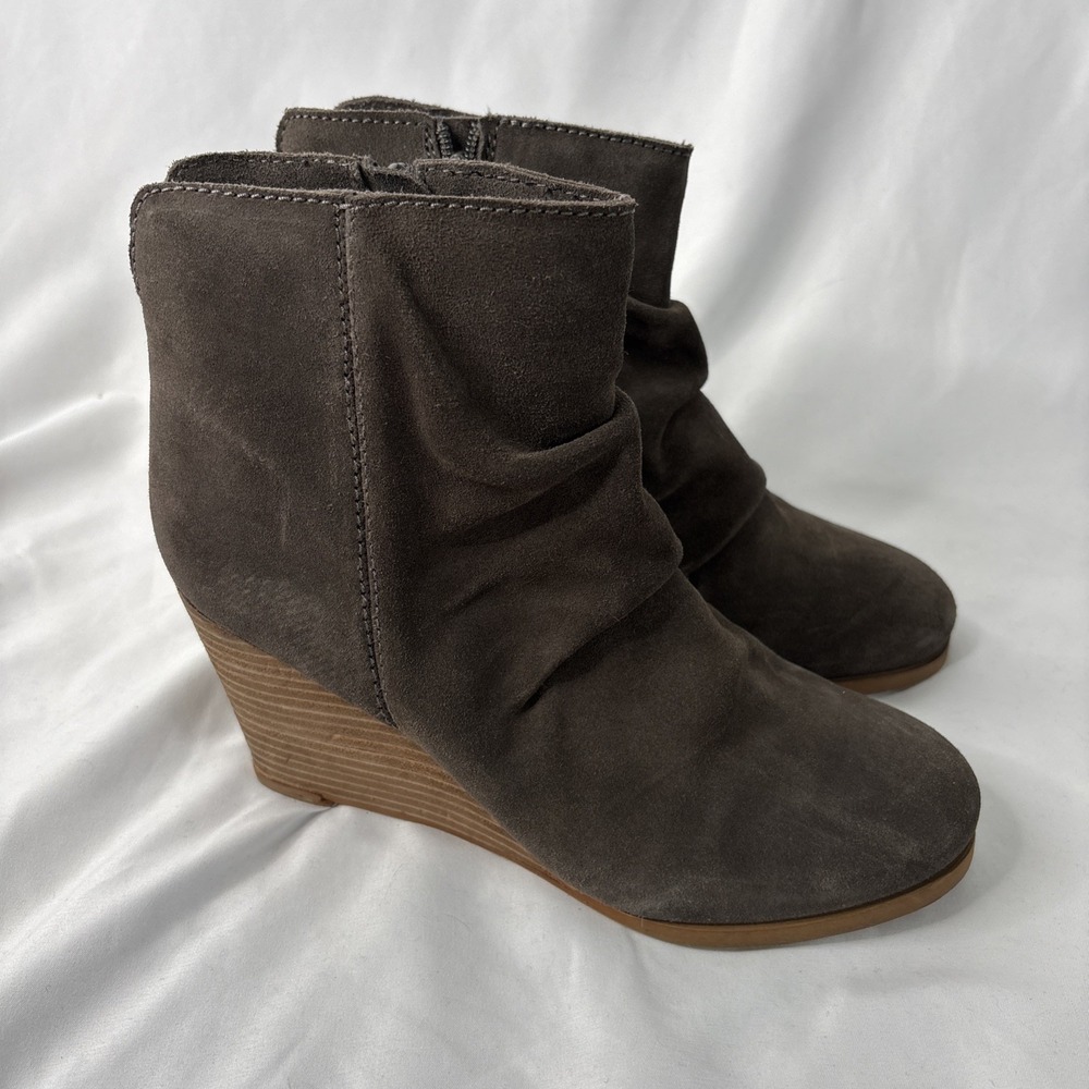 Diba‎ Womens 9 Bailey Suede Leather Block Wedge Booties Boots Greenish Brown